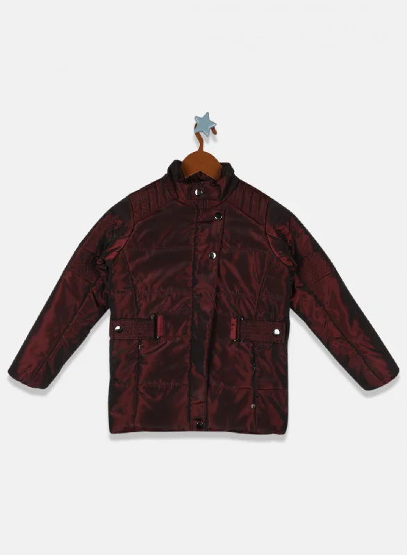 Girls Maroon Solid Jacket