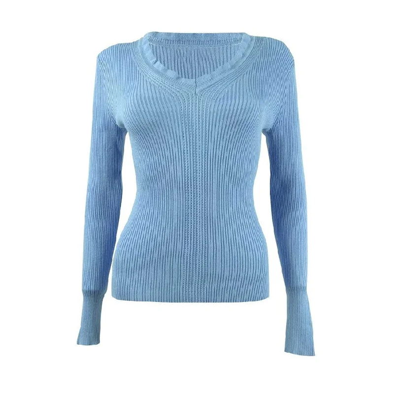 Hooked Up by IOT Juniors' Ruffled V-Neck Sweater