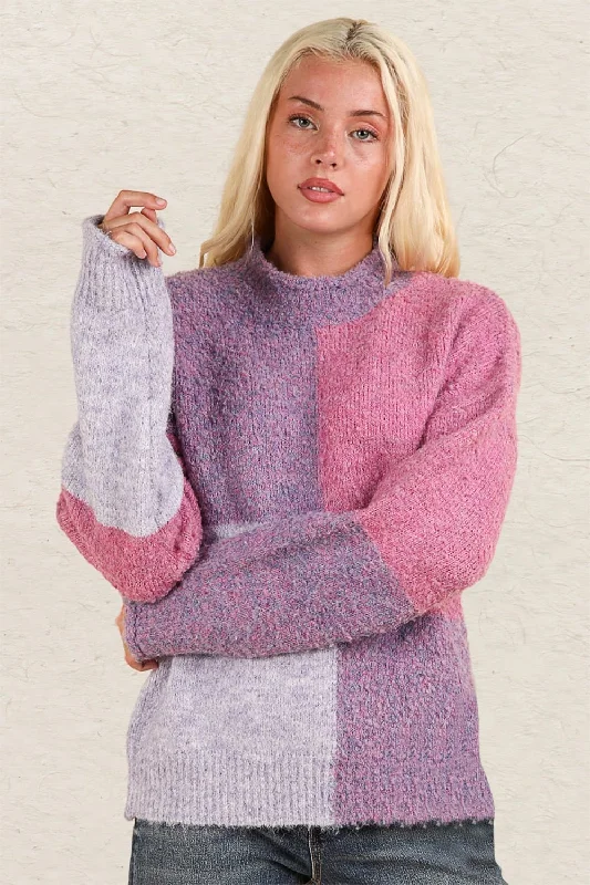 Color Block Mock Sweater - Pink