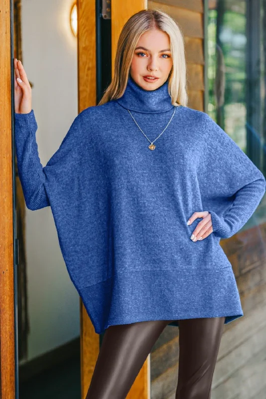 Blue Hacci Turtleneck Sweater